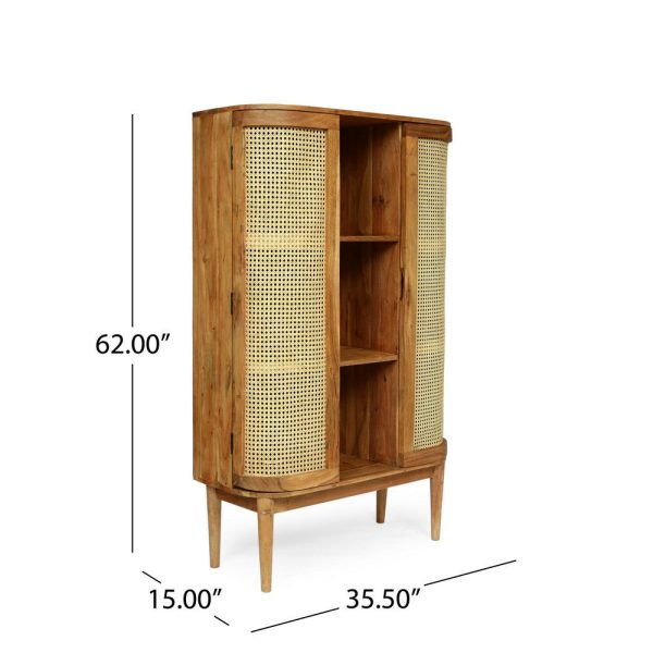 Tall Bookcase Cabinet, 3 Tier Shelves, 60 Inch Natural Finish Acacia Wood By Casagear Home on Sale - Image 5