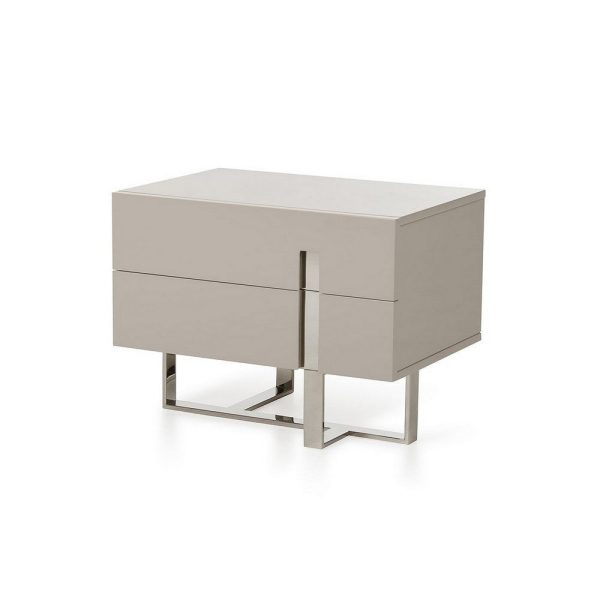Cid Vili 23 Inch Nightstand, 2 Drawers, Gray High Gloss Wood, Steel Legs By Casagear Home Online Sale