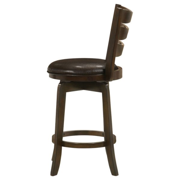Mona Swivel Counter Height Chair, Dark Brown Faux Leather Cherry Brown Wood By Casagear Home Cheap - Image 4