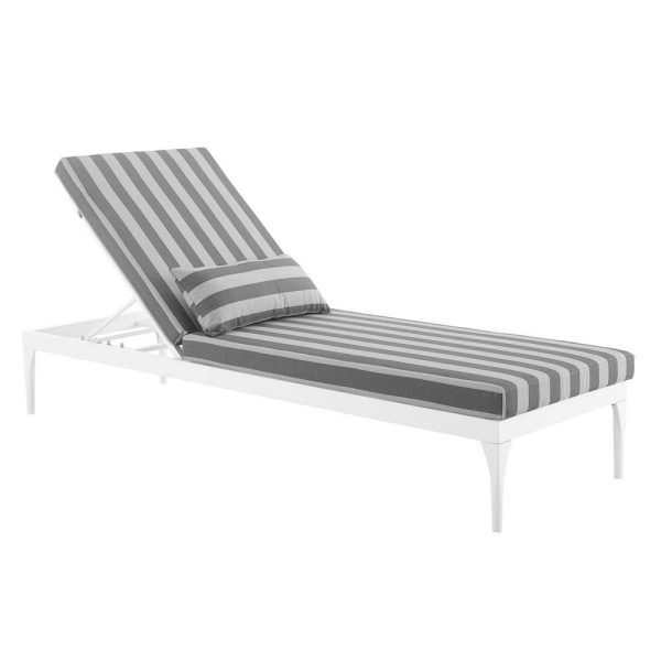 Modway Perspective Aluminum Outdoor Patio Chaise with Cushions, Lounge Chair, White Striped Gray Discount - Image 2