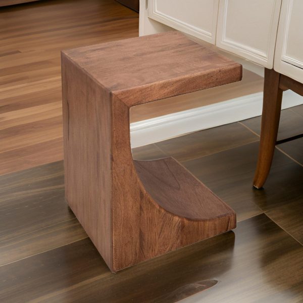 Okai Accent Table, 20 Inch Tabletop, C-Style Brown Solid Mango Wood By Casagear Home on Sale