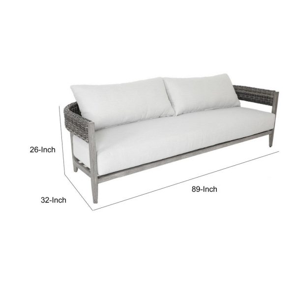 Cali Outdoor Sofa, 2 Side Pillows, 89 Inch, Woven Wicker, Gray, Driftwood By Casagear Home Online Hot Sale - Image 5