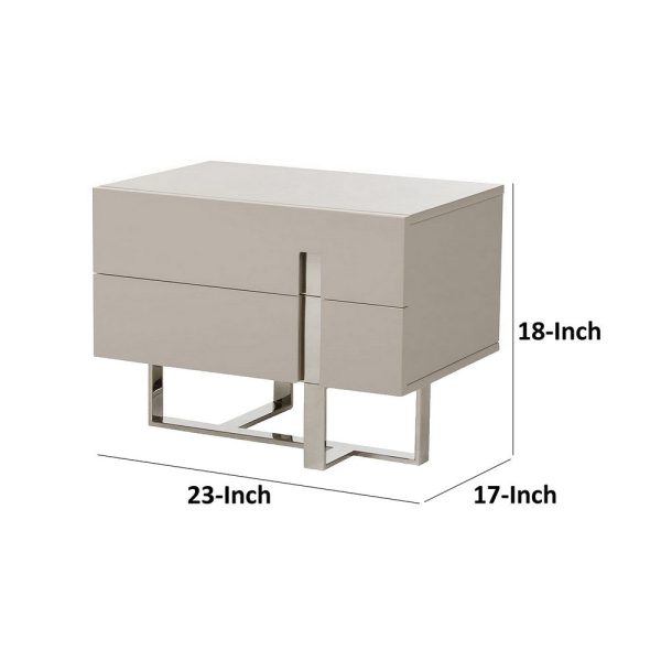 Cid Vili 23 Inch Nightstand, 2 Drawers, Gray High Gloss Wood, Steel Legs By Casagear Home Online Sale - Image 5