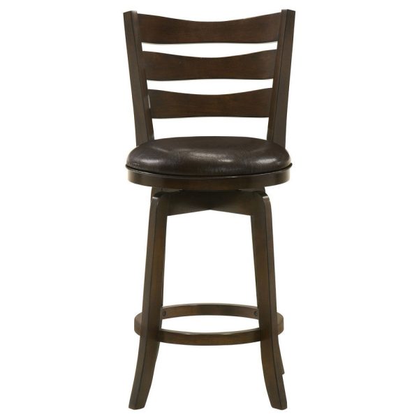 Mona Swivel Counter Height Chair, Dark Brown Faux Leather Cherry Brown Wood By Casagear Home Cheap - Image 2
