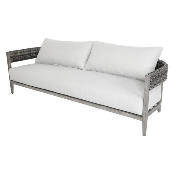 Cali Outdoor Sofa, 2 Side Pillows, 89 Inch, Woven Wicker, Gray, Driftwood By Casagear Home Online Hot Sale - Image 2