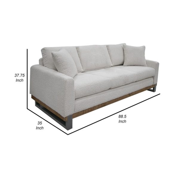 Dome Sofa with 2 Accent Pillows, 86 Inch, Solid Pine Wood, Ivory Polyester By Casagear Home Online now - Image 5