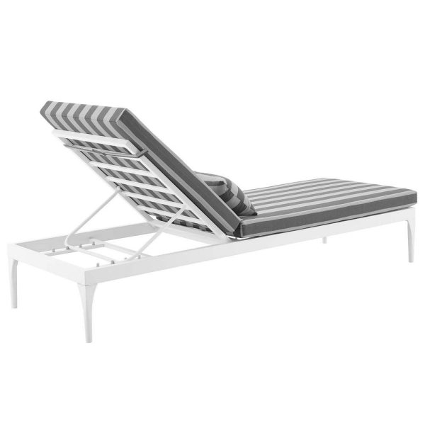 Modway Perspective Aluminum Outdoor Patio Chaise with Cushions, Lounge Chair, White Striped Gray Discount - Image 5