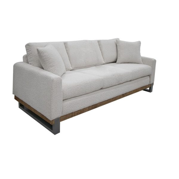 Dome Sofa with 2 Accent Pillows, 86 Inch, Solid Pine Wood, Ivory Polyester By Casagear Home Online now