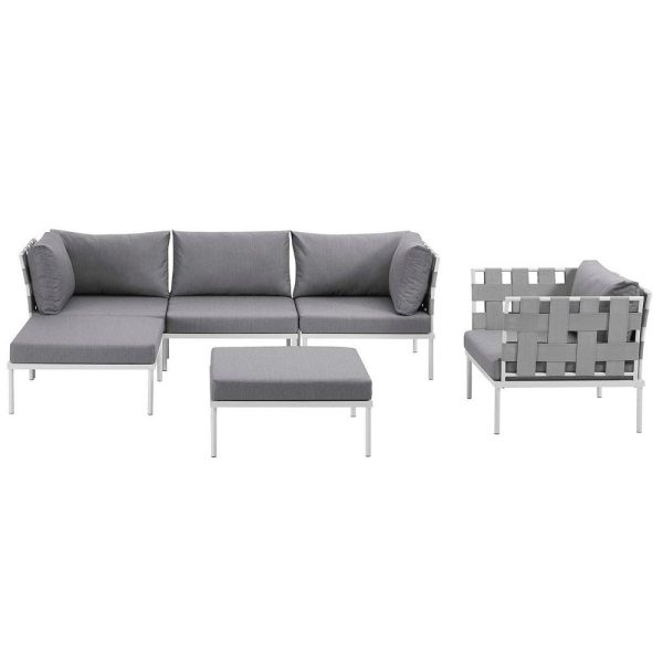 Modway Harmony Aluminum Outdoor Patio Furniture 6-Piece Sectional Sofa Set in White Gray Cheap - Image 3