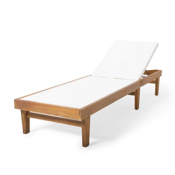 Liam Outdoor Chaise Lounger, Ergonomic White Mesh Seat, Brown Acacia Wood By Casagear Home For Sale - Image 3