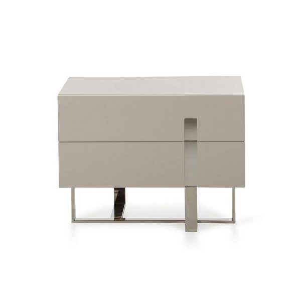 Cid Vili 23 Inch Nightstand, 2 Drawers, Gray High Gloss Wood, Steel Legs By Casagear Home Online Sale - Image 2