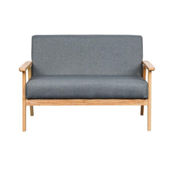 Gala 45 Inch Modern Loveseat Bench, Gray Fabric, Natural Brown Wood Frame By Casagear Home Online - Image 2