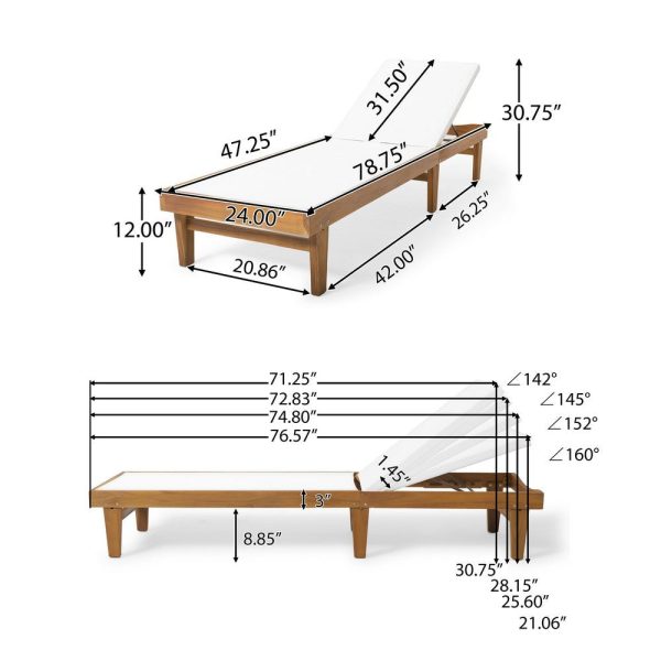 Liam Outdoor Chaise Lounger, Ergonomic White Mesh Seat, Brown Acacia Wood By Casagear Home For Sale - Image 5