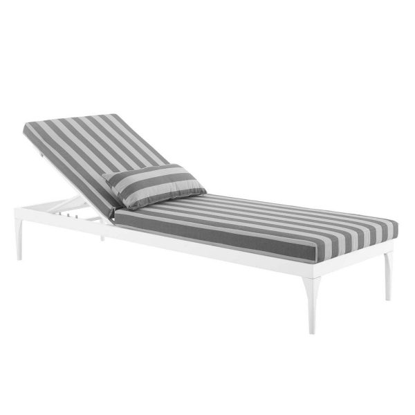 Modway Perspective Aluminum Outdoor Patio Chaise with Cushions, Lounge Chair, White Striped Gray Discount - Image 3