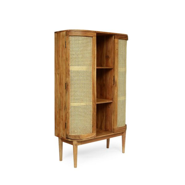 Tall Bookcase Cabinet, 3 Tier Shelves, 60 Inch Natural Finish Acacia Wood By Casagear Home on Sale