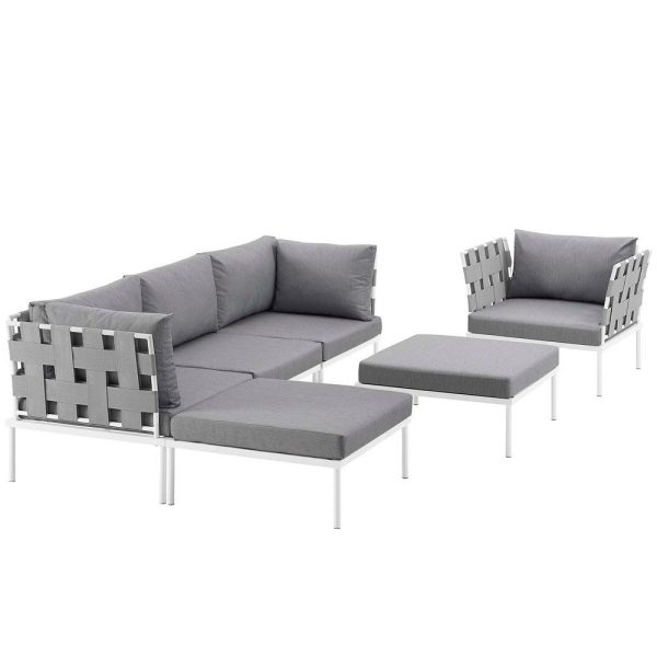 Modway Harmony Aluminum Outdoor Patio Furniture 6-Piece Sectional Sofa Set in White Gray Cheap