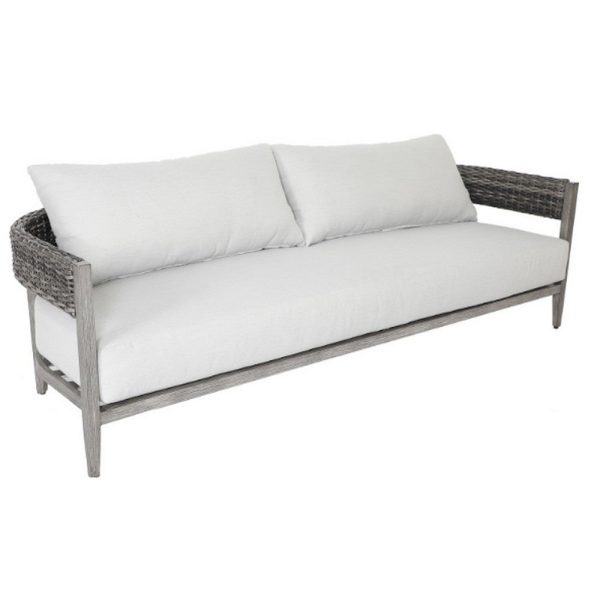 Cali Outdoor Sofa, 2 Side Pillows, 89 Inch, Woven Wicker, Gray, Driftwood By Casagear Home Online Hot Sale