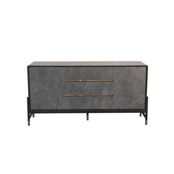 Cid Rue 59 Inch Buffet Sideboard, 2 Cabinets, 3 Drawers, Black, Brown, Gold By Casagear Home For Cheap