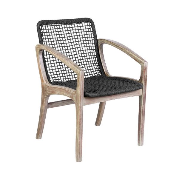 Tye 25 Inch Patio DIning Chair, Light Eucalyptus Wood, Dark Gray Rope Seat By Casagear Home Online - Image 2